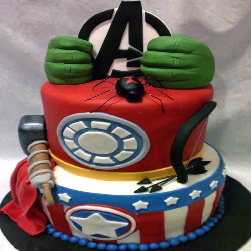 2 Tier Avengers Theme Fondant Cake 3 2 Tier Avengers Theme Fondant Cake