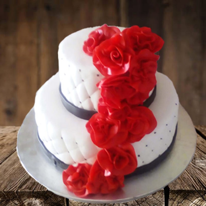 2 Tier Red Roses Customized Fondant Cake 3 2 Tier Red Roses Customized Fondant Cake