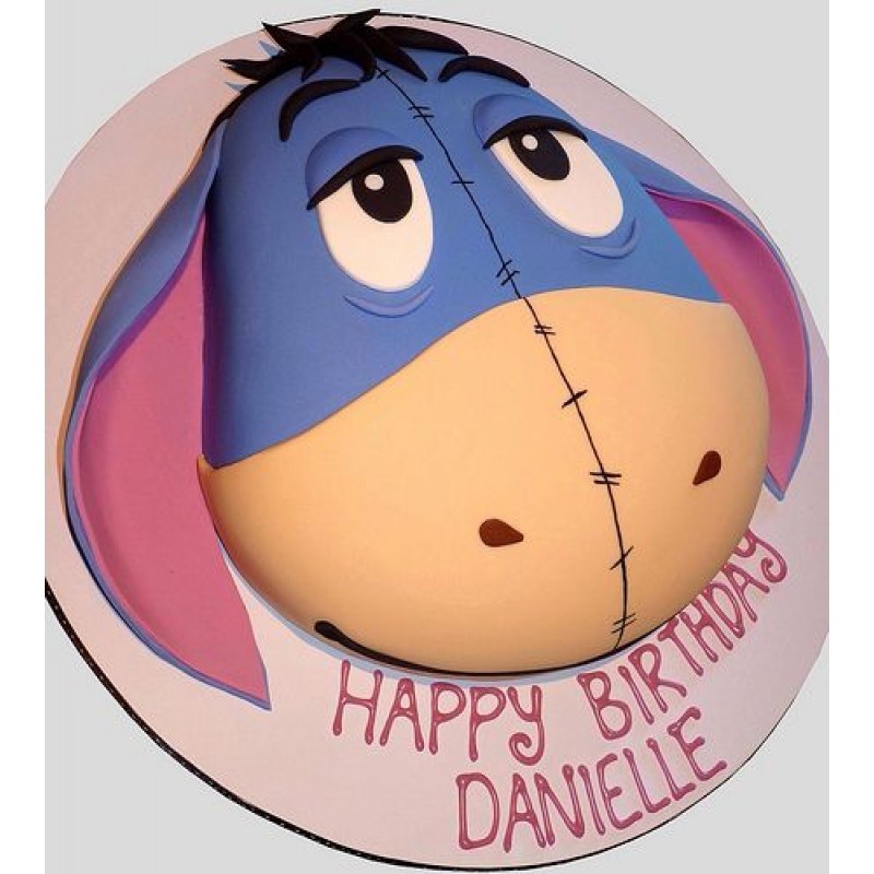 Eeyore Face Birthday Fondant Cake 3 Eeyore Face Birthday Fondant Cake