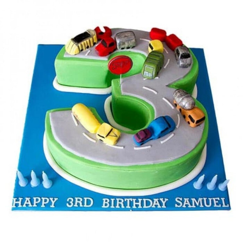 3 Number Car Race Designer Cake 3 3 Number Car Race Designer Cake