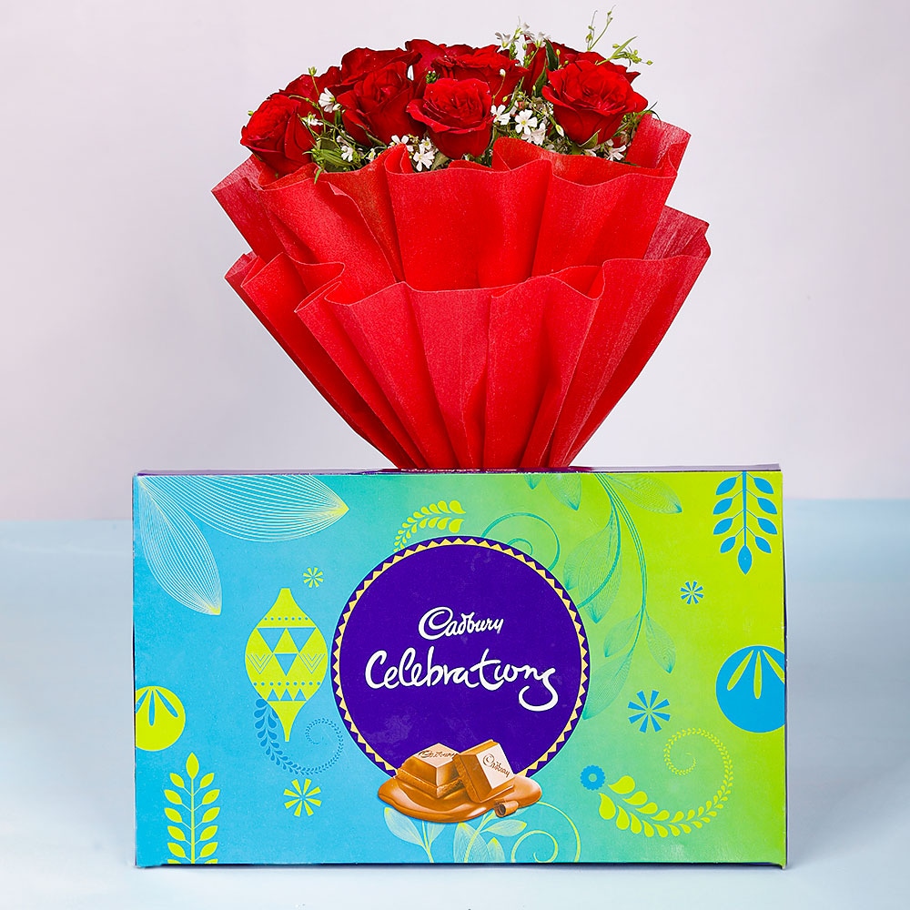 Red Roses With Cadbury Celebrations 3 Red Roses With Cadbury Celebrations