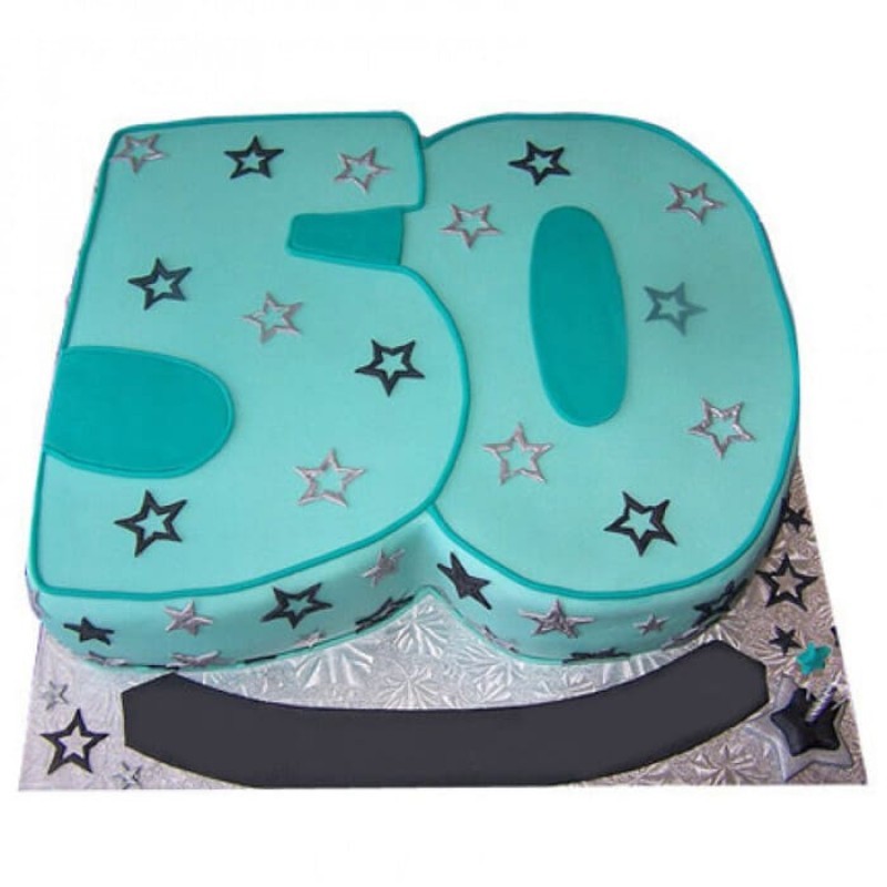 50 Number Blue Star Fondant Cake 3 50 Number Blue Star Fondant Cake