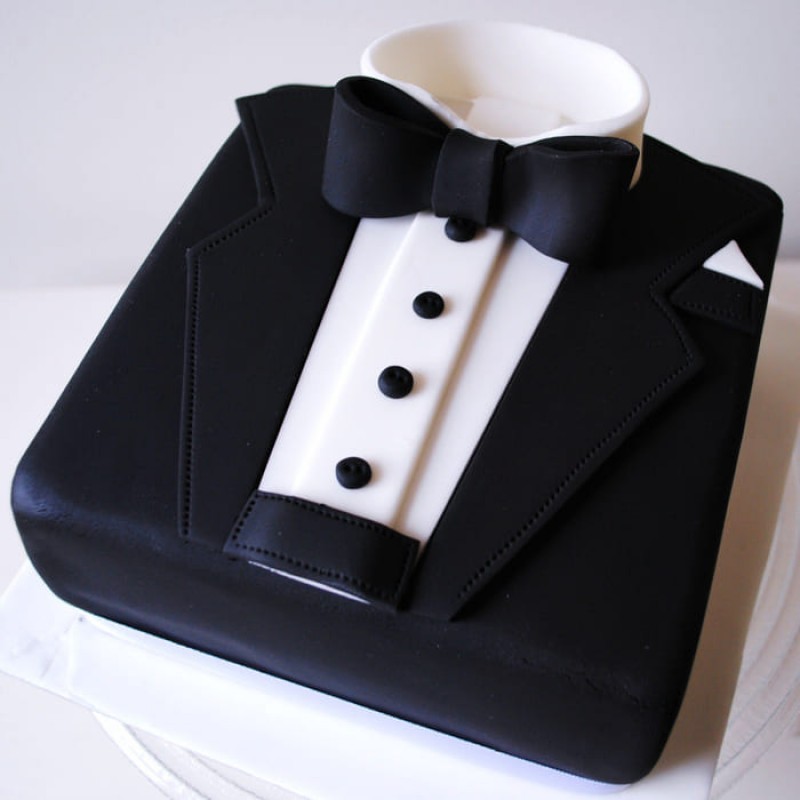 Black Tuxedo Shape Fondant Cake 3 Black Tuxedo Shape Fondant Cake