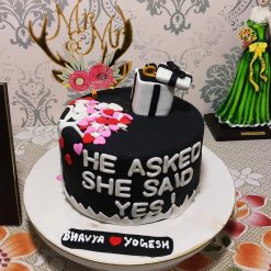 Black & White Engagement Fondant Cake