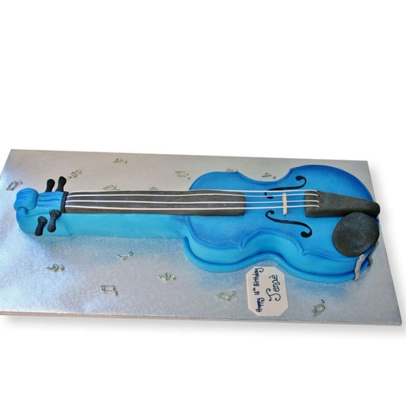 Blue Violin Shape Fondant Cake 3 Blue Violin Shape Fondant Cake