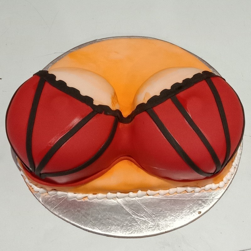 Boobs In Red Bra Fondant Cake 3 Boobs In Red Bra Fondant Cake