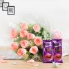 Pink Rose Bouquet With Dairy Milk Silk 1 Bountiful Celebrations 9988400Co A