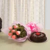 Chocolate Cake With 6 Pink Roses Bunch 799 1
