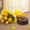 Chocolate Cake With 6 Yellow Roses Bunch 1 Chocolate Cake With 6 Yellow Roses Bunch 799 1