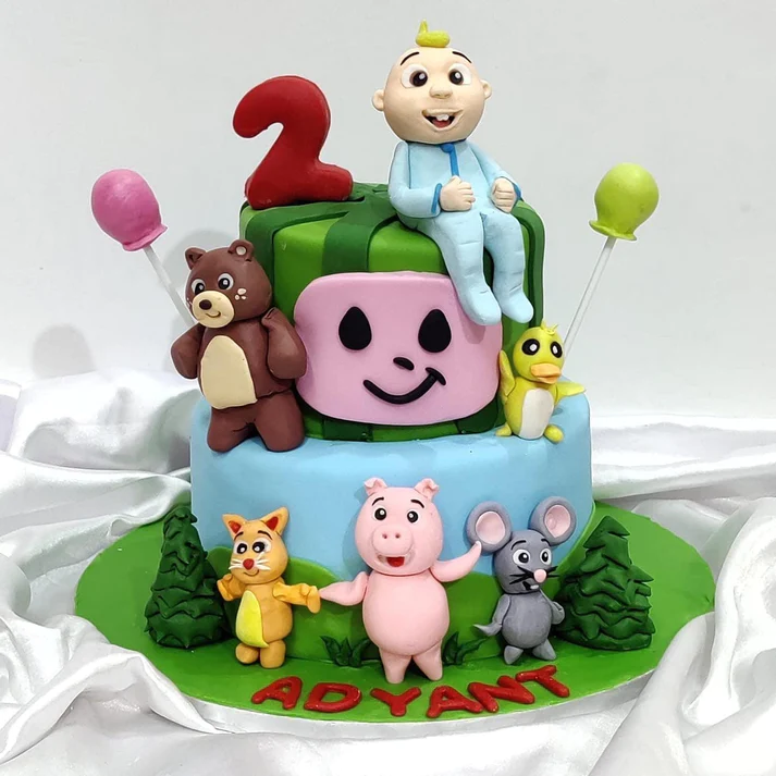 2 Tier Cocomelon Cartoon Fondant Cake 3 2 Tier Cocomelon Cartoon Fondant Cake