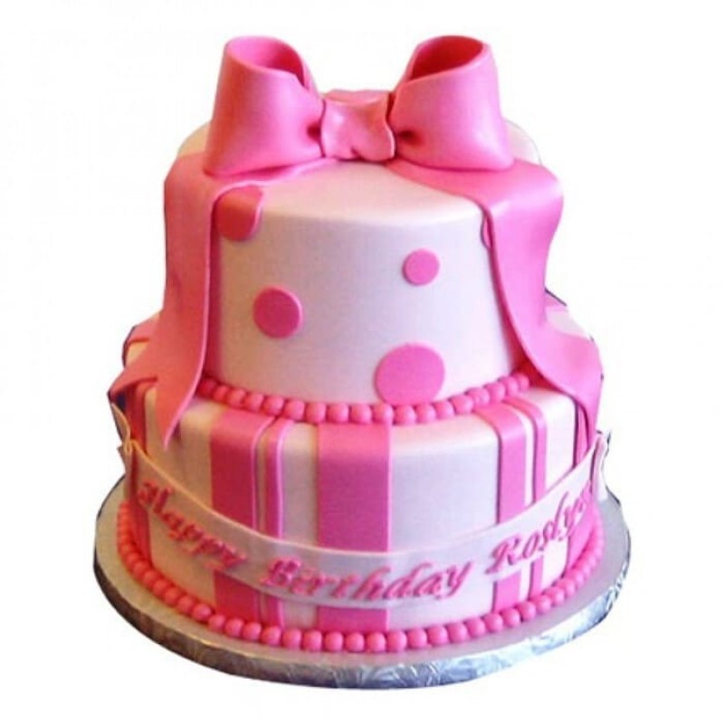 Cute Pink Gift Fondant Cake 3 Cute Pink Gift Fondant Cake