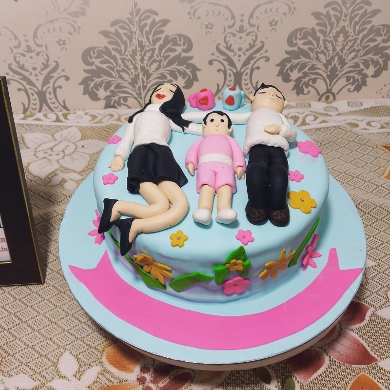 Happy Family Theme Fondant Cake 3 Happy Family Theme Fondant Cake