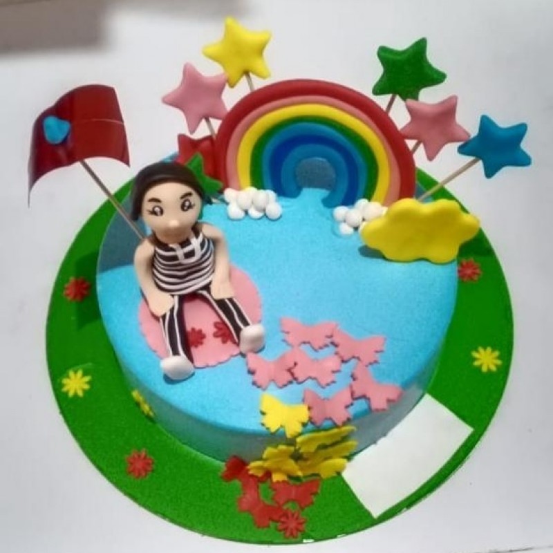 Kid And Rainbow Fondant Cake 3 Kid And Rainbow Fondant Cake