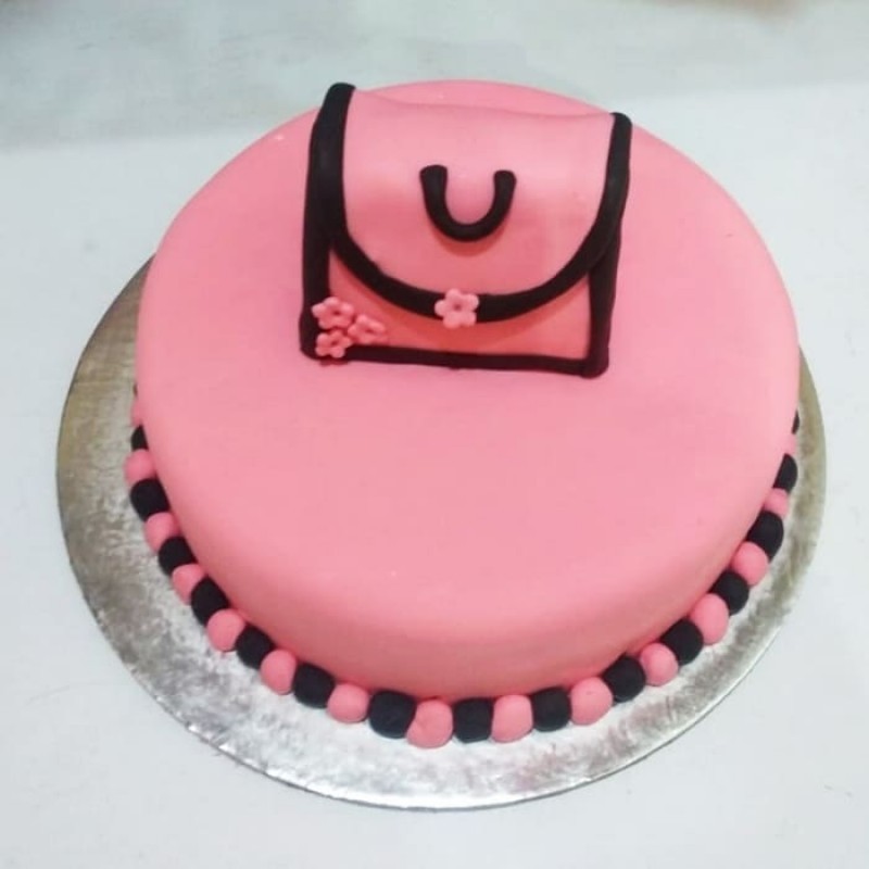 Pink Bag Theme Fondant Cake 3 Pink Bag Theme Fondant Cake