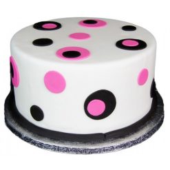 Pink Black Polka Dot Fondant Cake