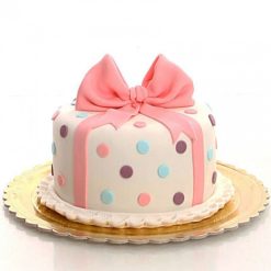 Pink Bow and Dots Fondant Cake