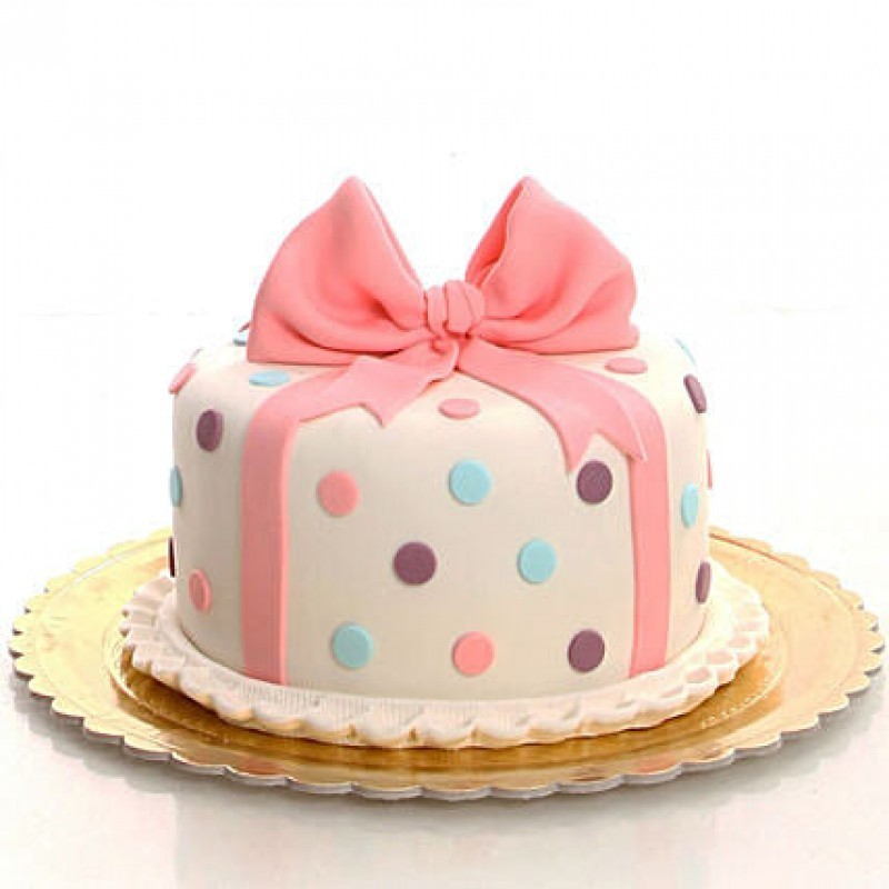 Pink Bow And Dots Fondant Cake 3 Pink Bow And Dots Fondant Cake