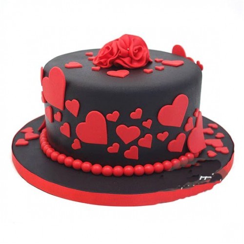Red &Amp; Black Romantic Fondant Cake 3 Red &Amp; Black Romantic Fondant Cake