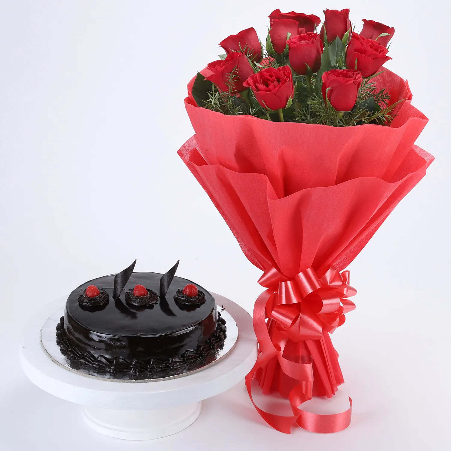 Red Roses With Truffle Cake 3 Red Roses With Truffle Cake