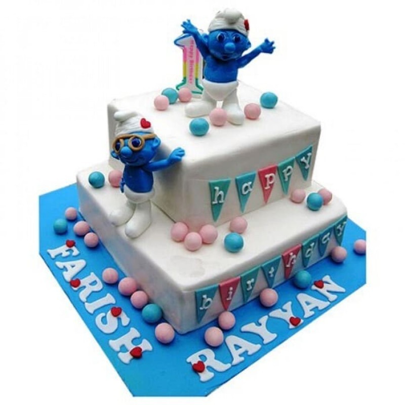 Smurfs Birthday Fondant Cake 3 Smurfs Birthday Fondant Cake