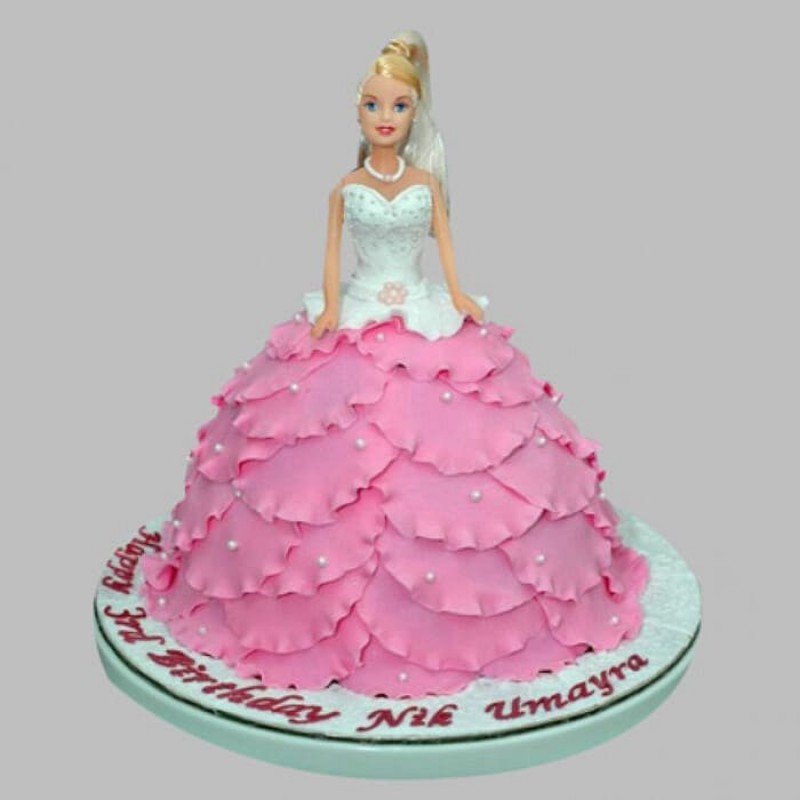 White &Amp; Pink Barbie Fondant Cake 3 White &Amp; Pink Barbie Fondant Cake